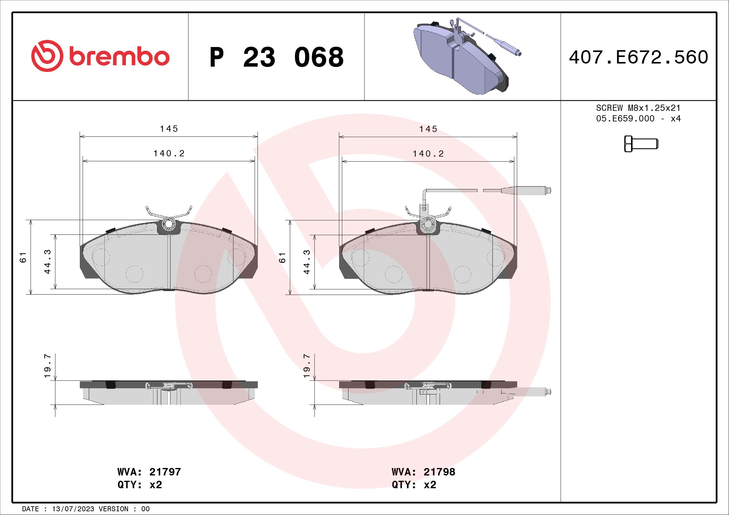 A.B.S. P 23 068 BREMBO Bremsbelagsatz, Scheibenbremse